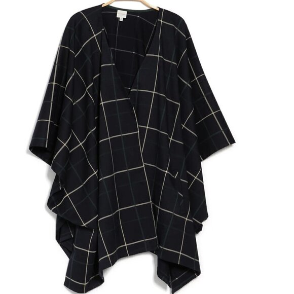 Pleione Plaid Poncho Cardigan Navy Blue - Picture 3 of 3